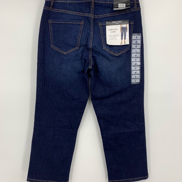 Nine West 4 Chrystie Capri Jeans Stretch Dark Wash Comfort Blue Denim NEW - Picture 2 of 7